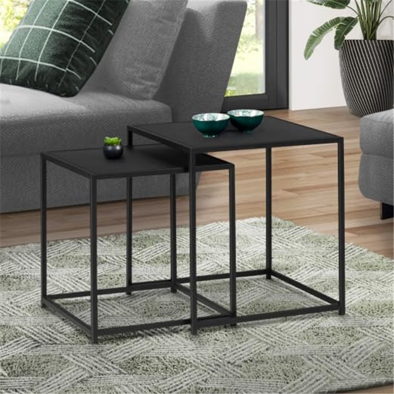 Image secondaire de IDMarket - Lot de 2 Tables Basses gigognes Davis 40/45 en métal Noir Mat Design Industriel