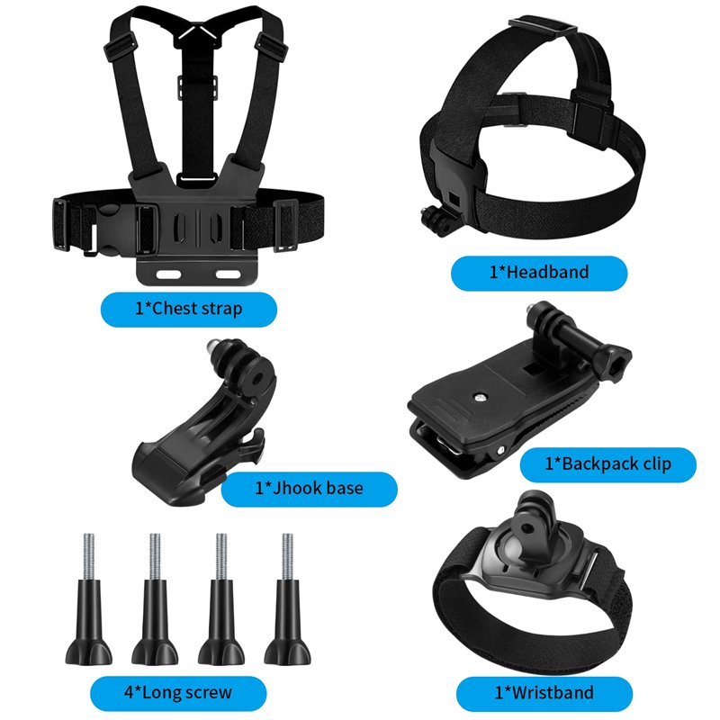 Image secondaire de Compatibile Con GoPro 9-en-1 Accessoires Kit, Harnais de Poitrine, Fixation Harnais Tete Bandeau, Fixation Poignet, Fixation Cli