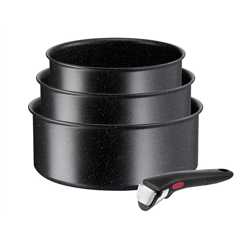 Tefal Ingenio Black Stone L39996 Lot de 4 casseroles empilables avec revêtement antiadhésif Compatible induction Indicateur de t