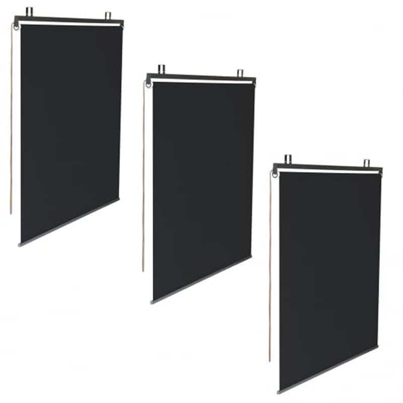 IDMarket - Lot de 3 Stores enrouleurs L.124 x H. 225 CM pour pergola Noir