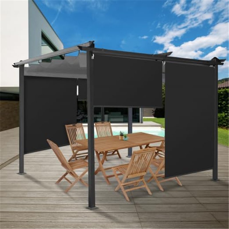 Image secondaire de IDMarket - Lot de 3 Stores enrouleurs L.124 x H. 225 CM pour pergola Noir