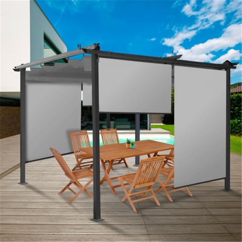 Image secondaire de IDMarket - Lot de 3 Stores enrouleurs L.124 x H. 225 CM pour pergola Gris Clair