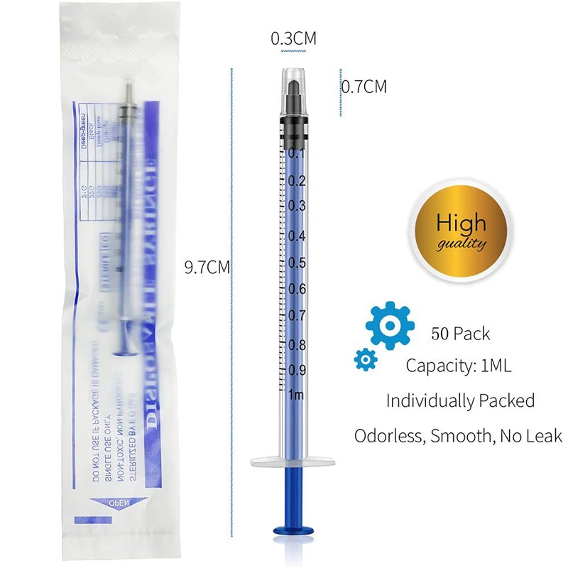 Image secondaire de Lot de 50 Seringues de 1 ml Avec Capuchon, Seringue de 1 cc Scellée Individuellement Avec Embout Luer Slip Sans Aiguille Pour Re