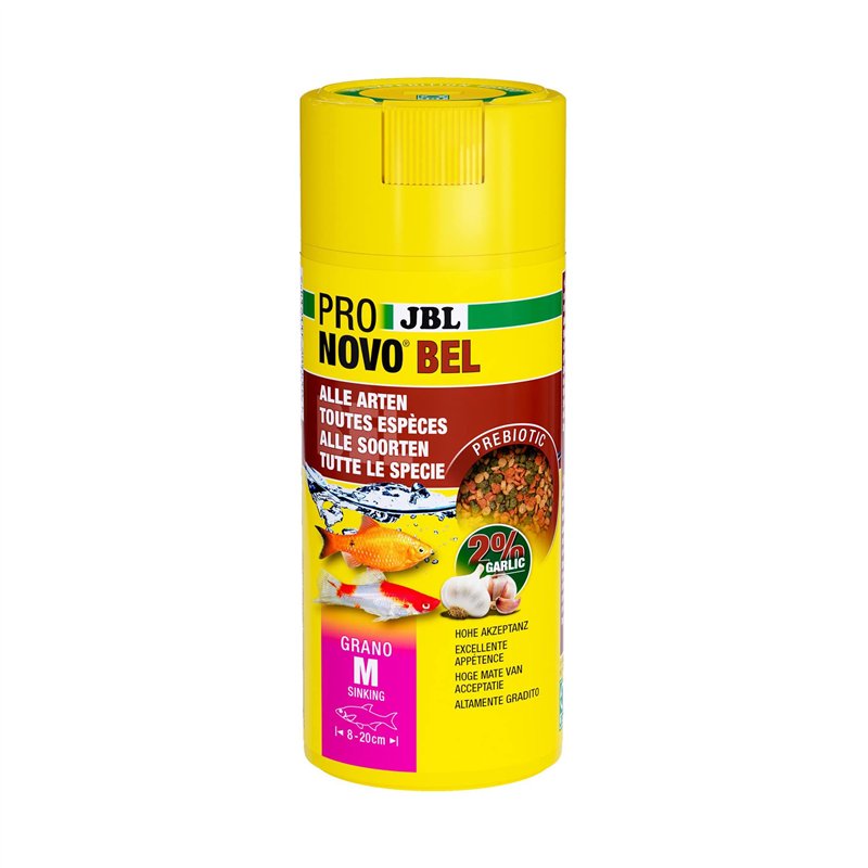 JBL PRONOVO BEL GRANO, Aliment de Base pour tous Poissons d'Aquarium de 8-20 cm, Granulés pour Poissons, Doseur à clic, taille M