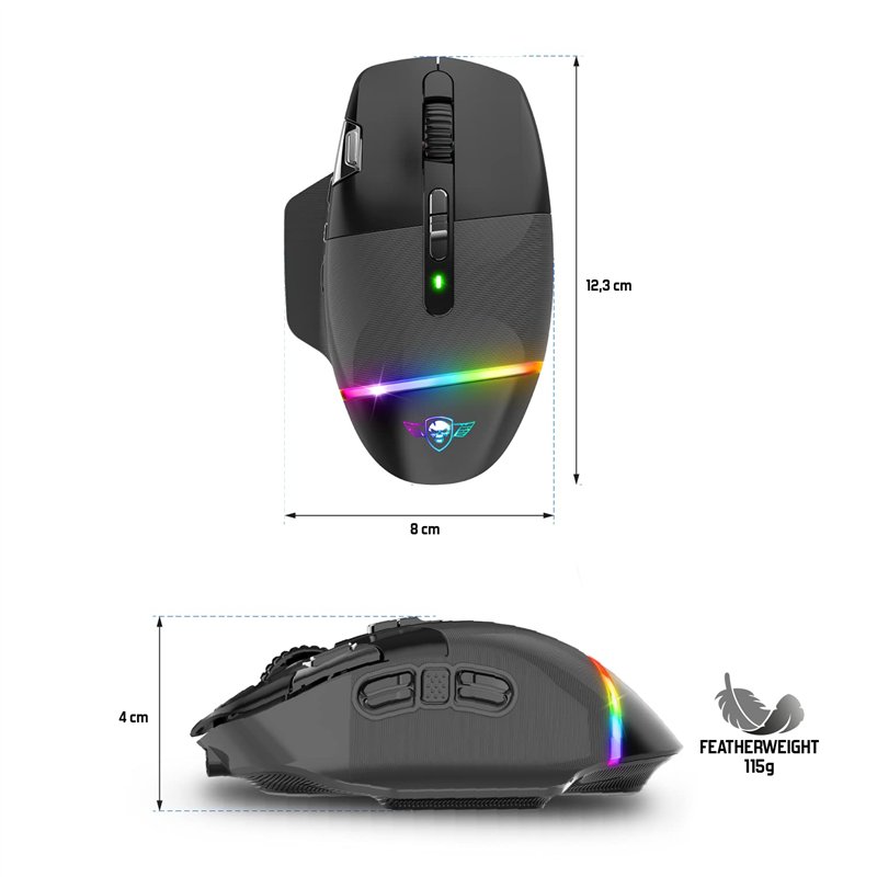 Image secondaire de Spirit Of Gamer XPERT M800, Souris Gamer Sans Fil Rechargeable, 9 Boutons Programmables, Capteur Optique 10 000 DPI, 11 effets d