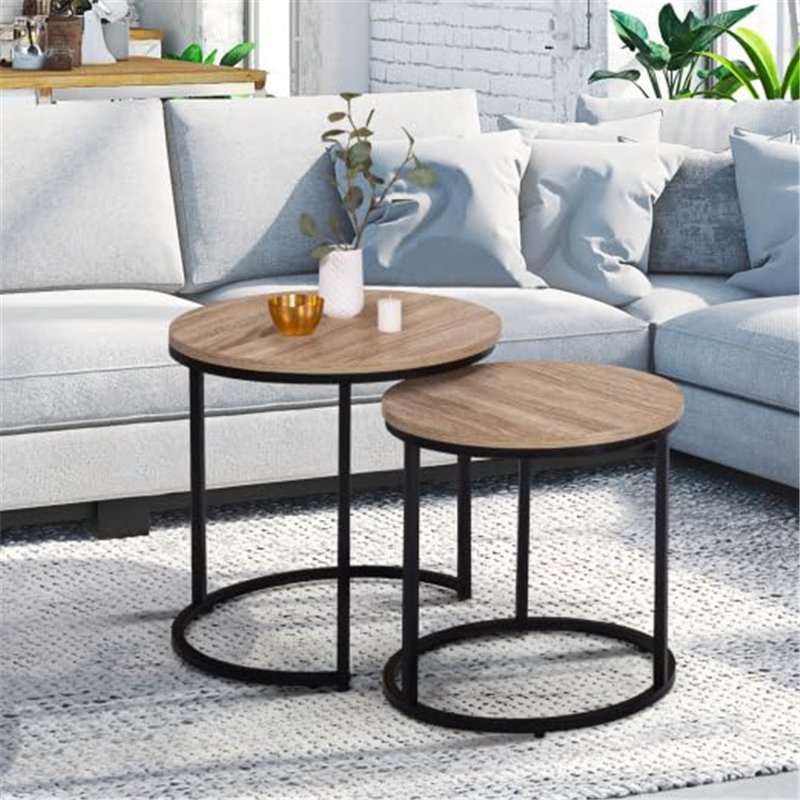 Image secondaire de IDMarket - Lot de 2 Tables Basses gigognes Detroit Rondes 40/45 Design Industriel