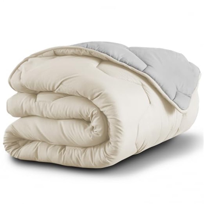 IDMarket - Couette 220x240 CM Abby Bicolore Beige et Gris 300 GR