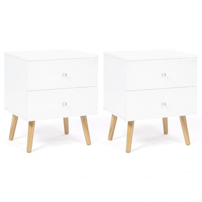 IDMarket - Lot de 2 Tables de Chevet Emmie scandinaves 2 tiroirs Blanc