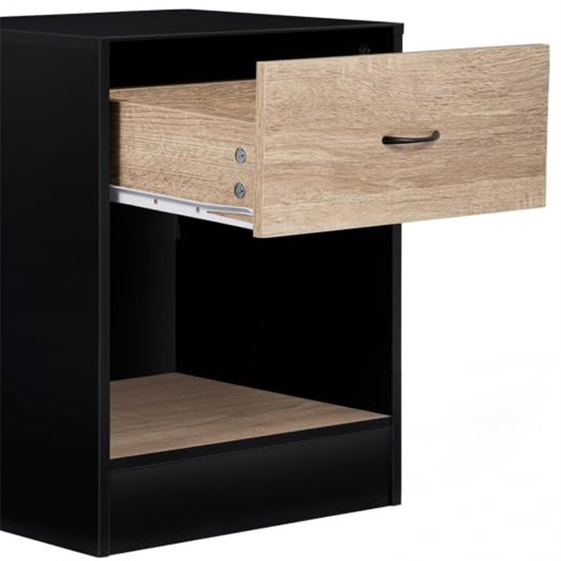 Image secondaire de IDMarket - Lot de 2 Tables de Chevet Olga 1 tiroir avec Niche Bois Noir et tiroir façon hêtre