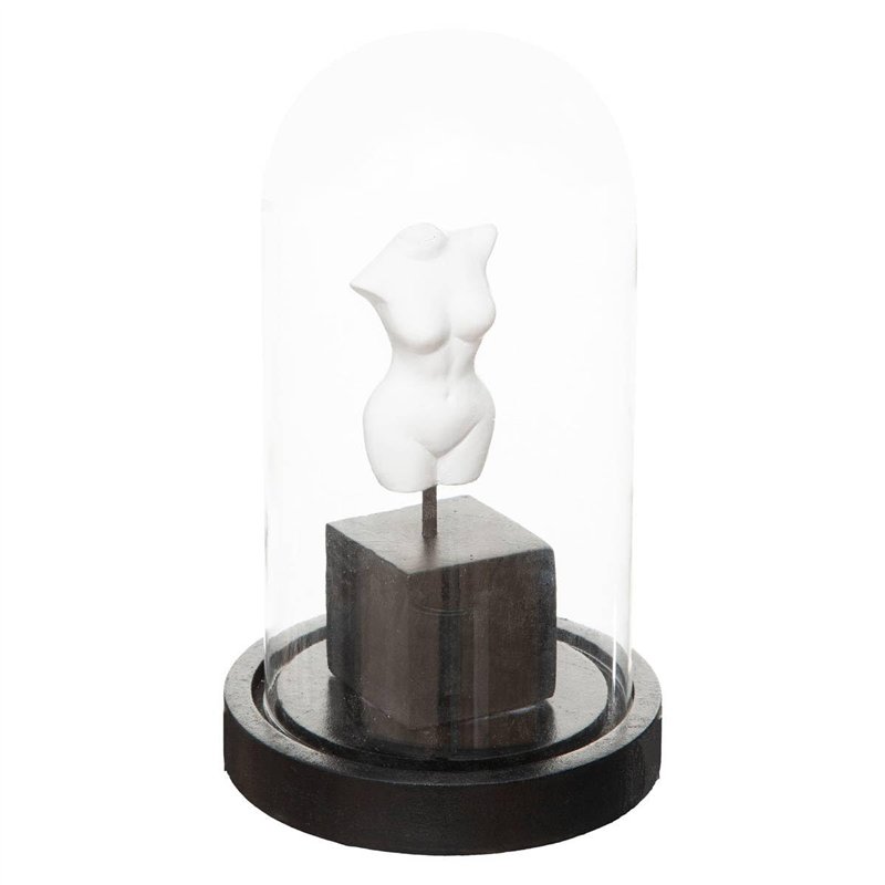 Atmosphera - Cloche Subli - résine et Verre - Noir et Blanc - H21 cm
