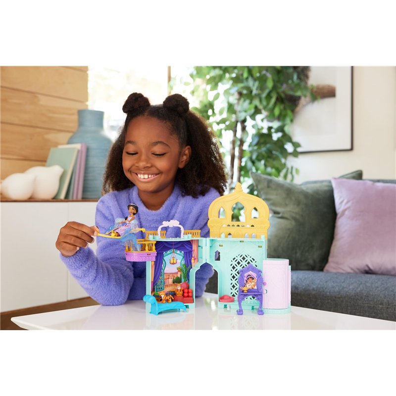 Image secondaire de Mattel Princesses Disney Le Château de Jasmine Coffret Histoires à Empiler, maison de poupée avec mini-poupée, 2 amis et 7 éléme