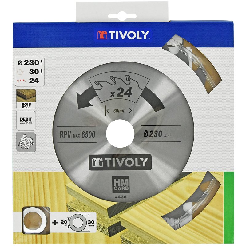 Image secondaire de Tivoly XT50514004436 Lame de Scie Circulaire Ø230 x30mm x Z: 24 Dents Carbure, Coupe Débit - Pour Bois et plâtre