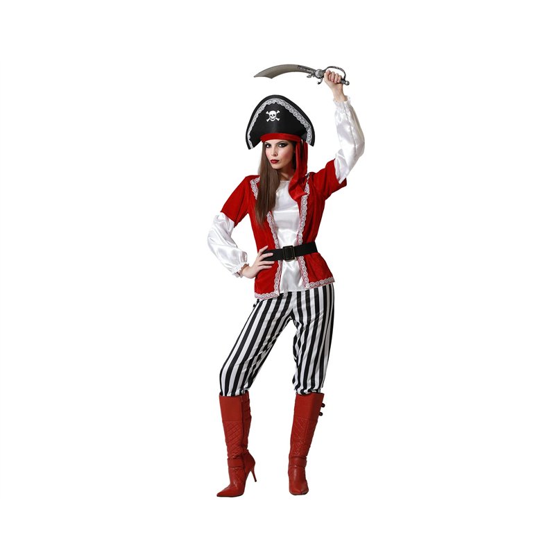 ATOSA déguisement pirate pantalon rayé noir et rouge blanc adulte M