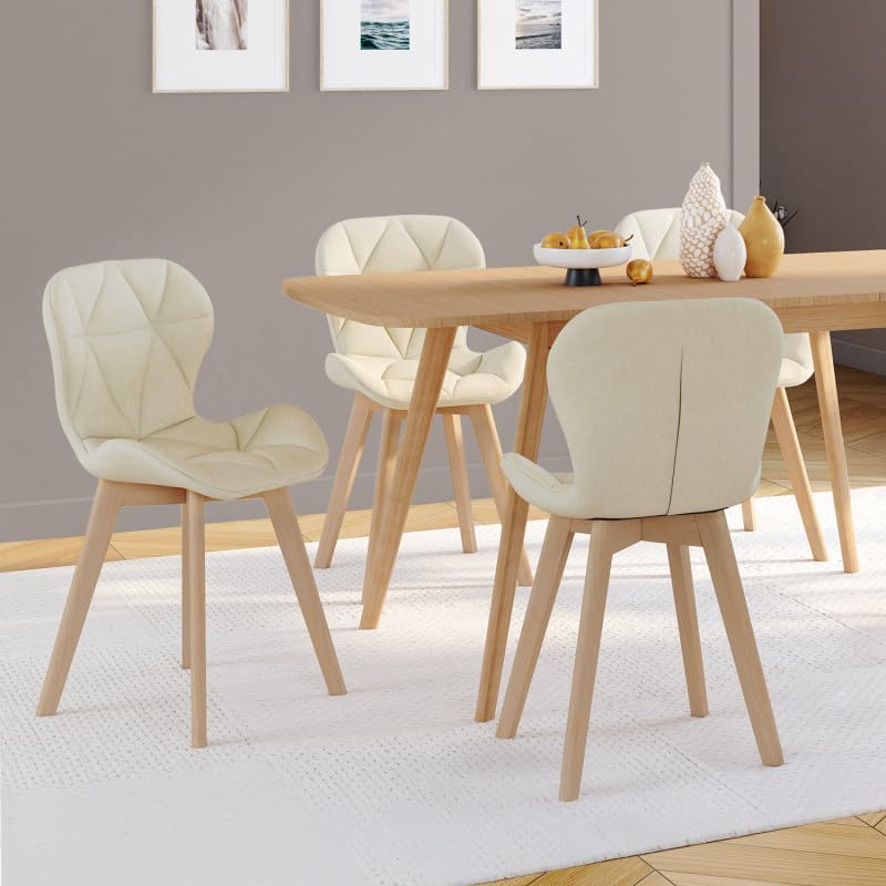 Image secondaire de IDMarket - Lot de 4 chaises ROBINE en Tissu Beige pour Salle à Manger