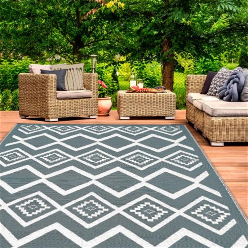 Image secondaire de IDMarket - Tapis extérieur MASINKA Gris et Blanc 180 x 280 CM