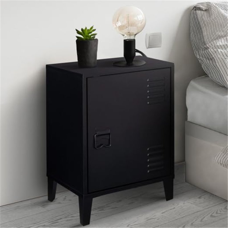 Image secondaire de IDMarket - Table de Chevet Ester 1 Porte métal Noir Design Industriel