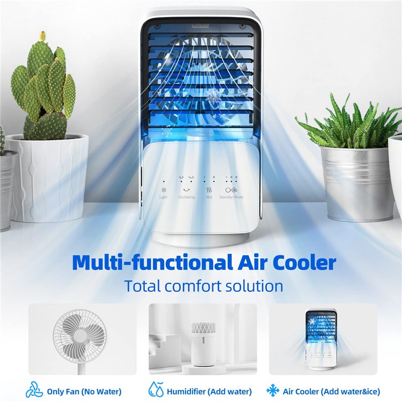 Image secondaire de OMISOON Climatiseur Portable, Climatiseur Mobile Silencieux 4 en 1, 120° Oscillation, Refroidisseur d'air de 700 ml, 3 Vitesses,