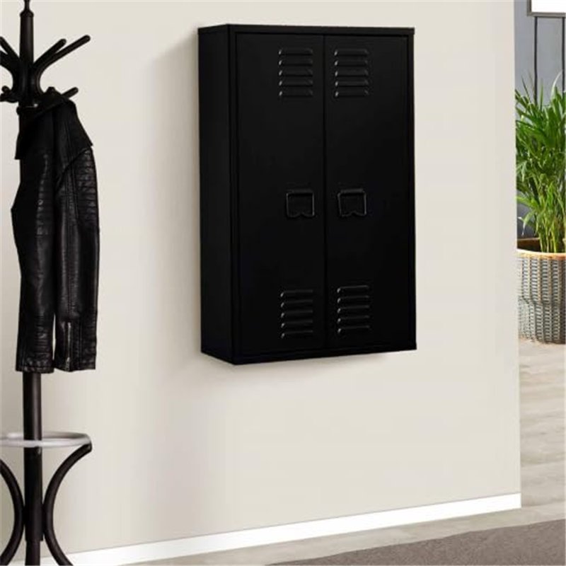 Image secondaire de IDMarket - Armoire murale ESTER 2 portes métal noir design industriel