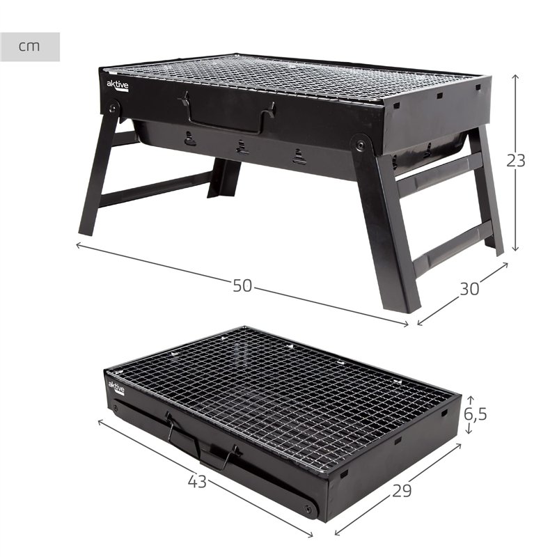 Image secondaire de Barbecue portable rectangulaire pliable noir 50x30x23 cm Aktive