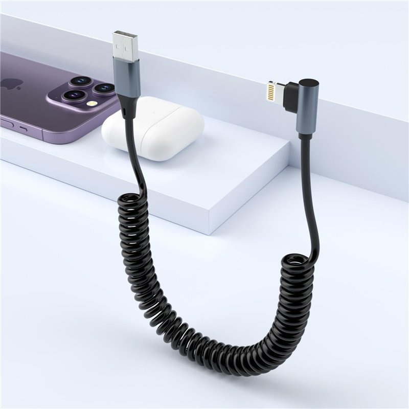 Câble Lightning spirale pour Apple Carplay, Câble de Données iPhone à 90 Degrés pour iPhone/Pad/Pod, [certifié Apple MFi] Cable 