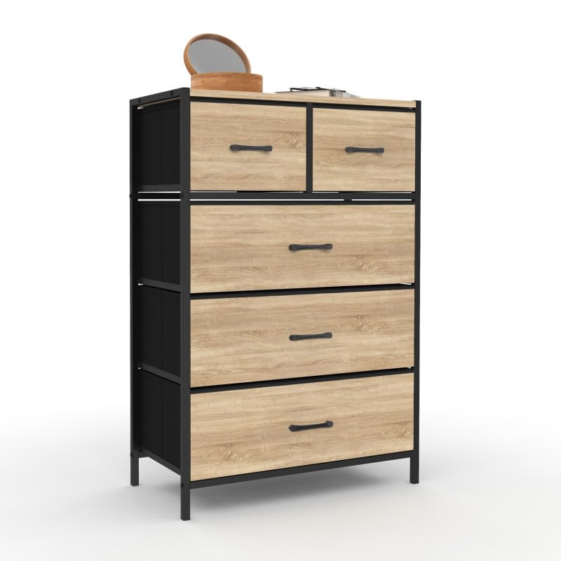 IDMarket - Chiffonnier 5 tiroirs en Tissu Utah 60 cm Commode semainier Design Industriel