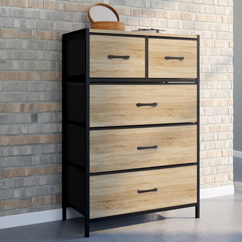 Image secondaire de IDMarket - Chiffonnier 5 tiroirs en Tissu Utah 60 cm Commode semainier Design Industriel