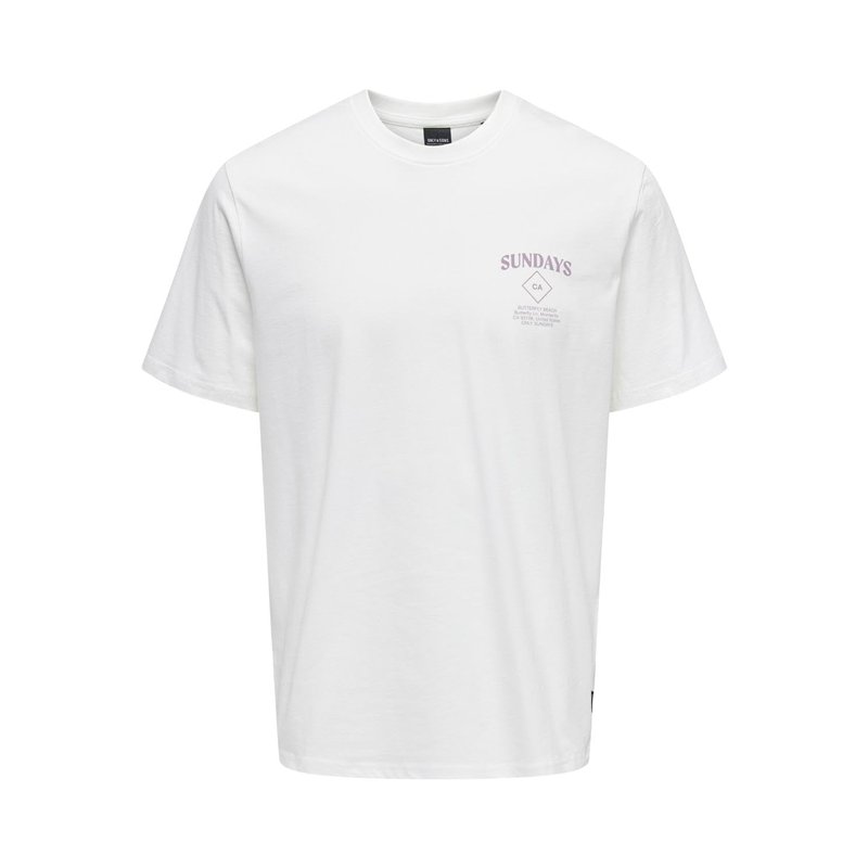 ONLY & SONS ONSKYE REG Photo SS Tee, T-Shirt Homme, Cloud Dancer/Print:Sundays,