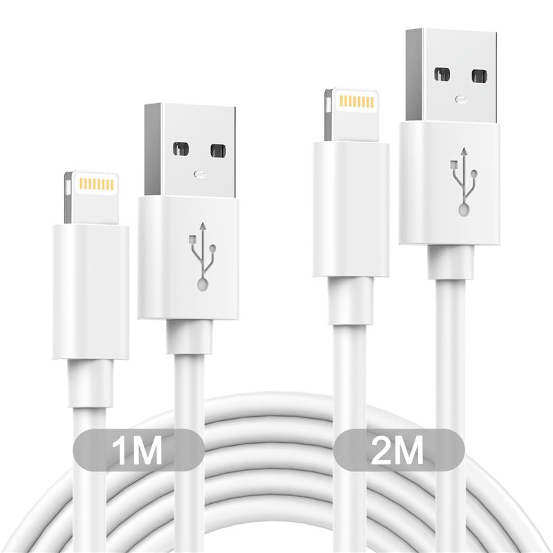 Cable iPhone 1M+2M Lot de 2[Certifié A-pple MFI], Câble Chargeur iPhone Câble Lightning Cable USB iPhone Cordon Fil Chargeur iPh