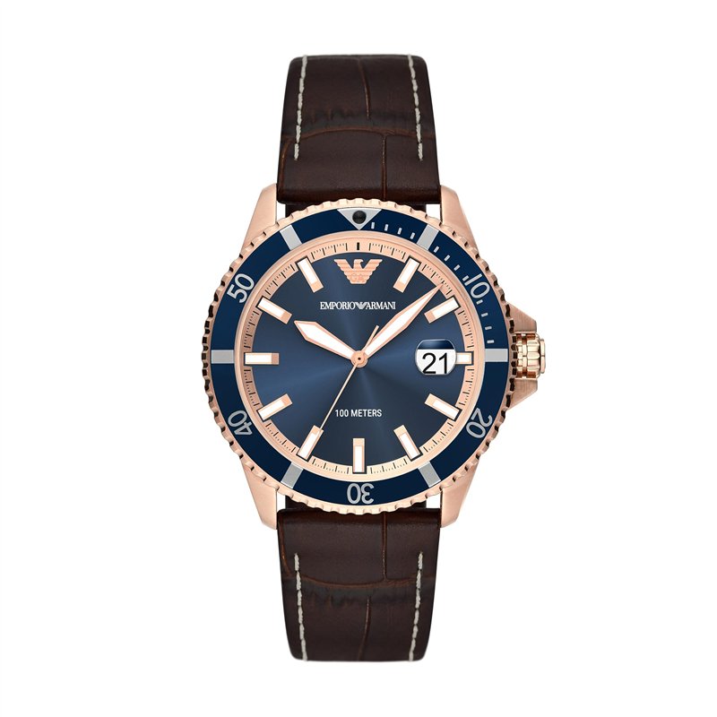 Emporio Armani Montre pour homme, mouvement quartz/date à 3 aiguilles, boîtier de 42 mm, bracelet en cuir pro-planet AR11556