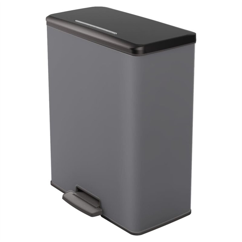 Curver Poubelle Duo à Pédale 26L+26L Gris Froid Conteneur à Déchets Cuisine