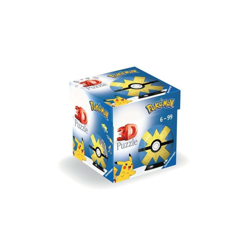 Ravensburger - Puzzle 3D Pokemon Pokeball Bola Rápida, Pokebola amarilla y azul, puzzles niños 6 años, construcción, 54 piezas n