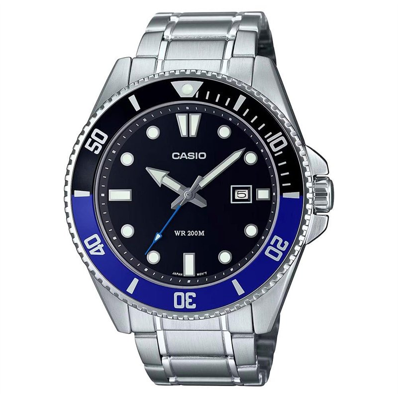 Casio MDV107D-1A2V Montre de plongée pour Homme en Acier Inoxydable 200 m Noir/Bleu Cadran Noir 3 Aiguilles, Bleu, Décontracté