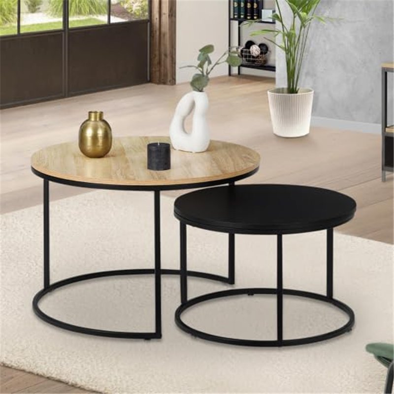 Image secondaire de IDMarket - Lot de 2 Tables Basses gigognes Boston Rondes 54/70 Design Industriel