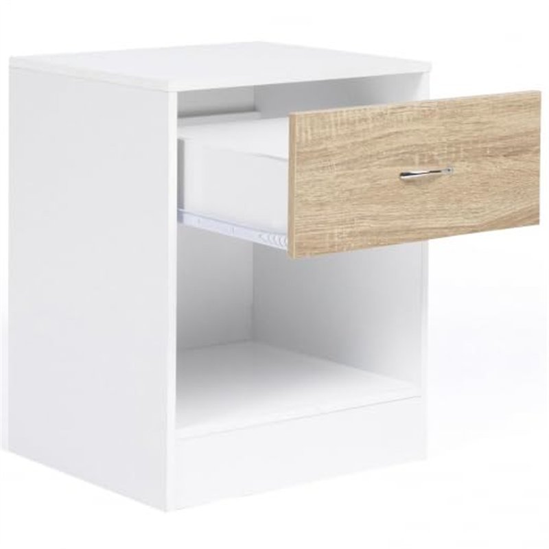 Image secondaire de IDMarket - Lot de 2 Tables de Chevet Olga 1 tiroir avec Niche Bois Blanc et façon hêtre
