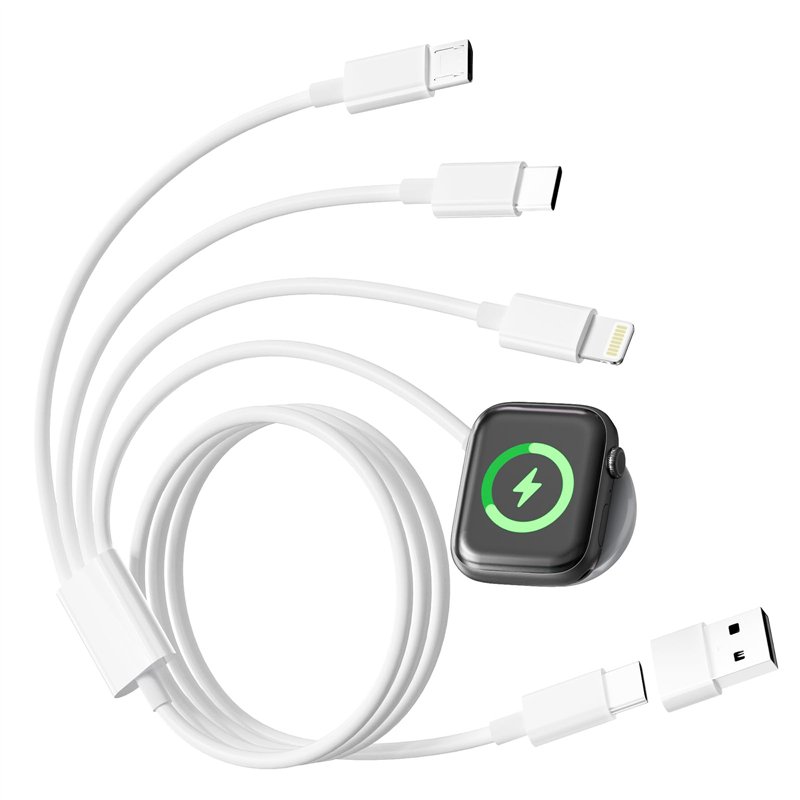 4 en 2 Câble pour Chargeur Apple Watch, Chargeur Watch USB C 1M Cable Apple Watch avec Lightning/USB C/iWatch/Micro pour Apple W