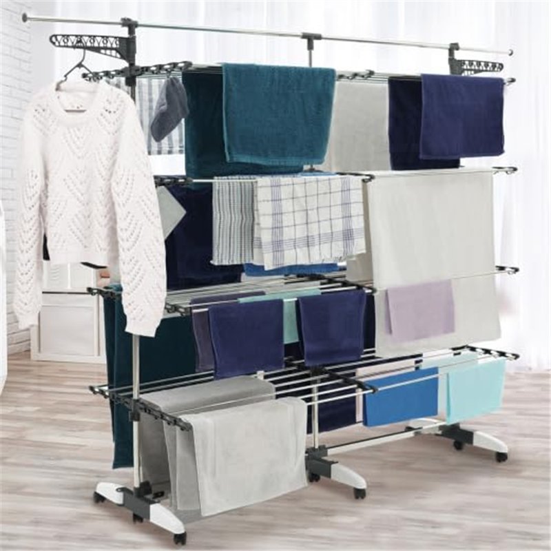 Image secondaire de IDMarket - Séchoir à Linge 60 M Supra XXL Gris/Blanc 4 Niveaux + Barre télescopique