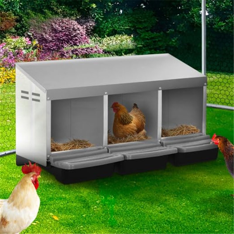 Image secondaire de IDMarket - Pondoir pour Poules 3 emplacements nichoir en métal avec Fond