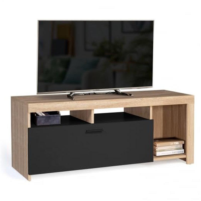 IDMarket - Meuble TV 110 cm Malo Bois et Placard Noir