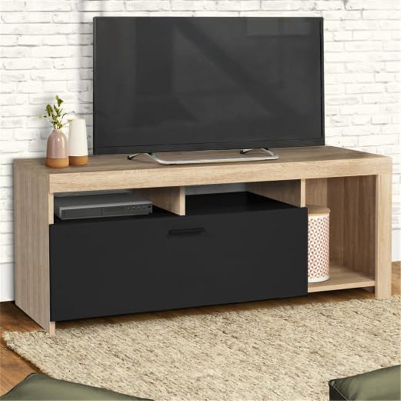 Image secondaire de IDMarket - Meuble TV 110 cm Malo Bois et Placard Noir