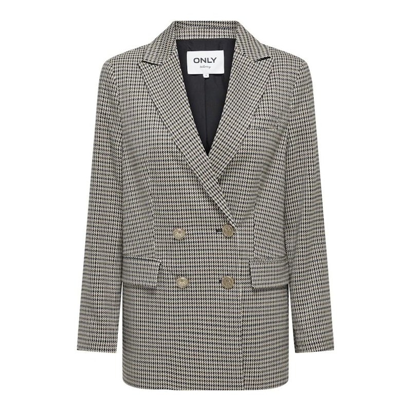 ONLY Onllettie Ls Loose Check Blazer TLR, Noir/Carreaux : Pierre Ponce + Cloud Dancer, 42 Femme