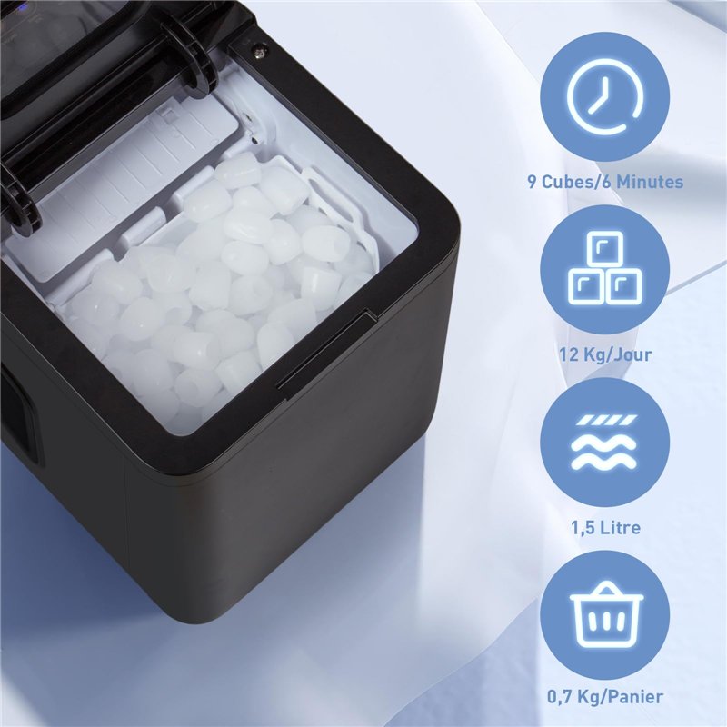 Image secondaire de Todeco Machine à Glaçons pour la Maison, Capacité de 1,5L, 2 tailles de glaçons, 12kg en 24h, 9 Glaçons en 6-10 Minutes, Autonet