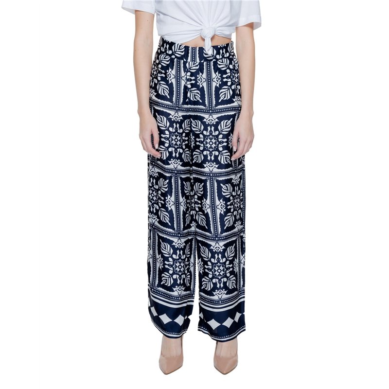 STREET ONE A377582 Pantalon Imprimé en Satin, Bleu Foncé, 36W x 30L Femme, Multicolore