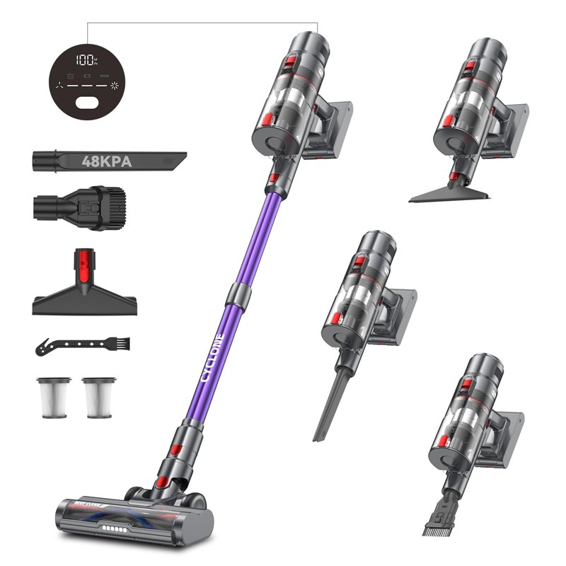 aujun J10 Aspirateur Balai sans Fil 580W 48kPa, 70 Mins Aspirateur Puissant avec Écran Tactile Intelligent, Brosse Anti-Emmêleme