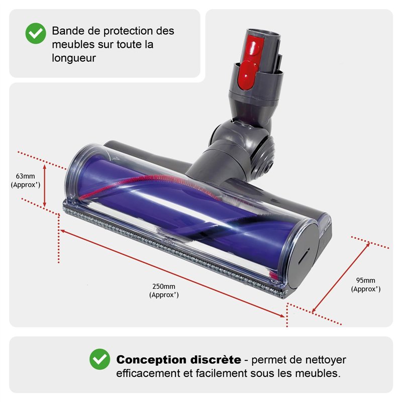 Image secondaire de Spares2go Tête de Brosse Compatible avec Dyson V7 V8 V10 V11 V15 Animal Cyclone Turbine dynamométrique motorisée SV22 SV15 SV28