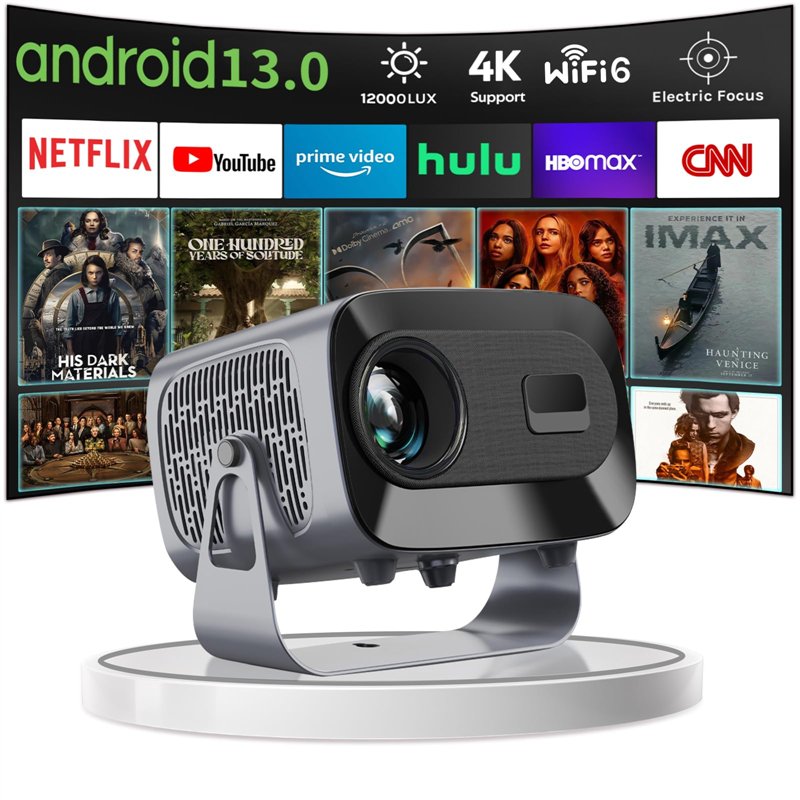 Mini Videoprojecteur Rotatif à 360° Native 720P, Prend en Charge 1080P Android 13.0 Projecteur Mural avec Haut-Parleur, Netflix,