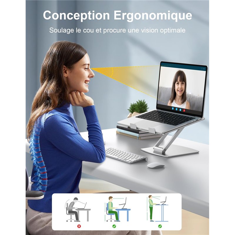 Image secondaire de CIRYCASE Support Ordinateur Portable Ajustable, Support pour Livre/PC Portable Bureau Pliable, Laptop Stand Ventilé en Aluminium