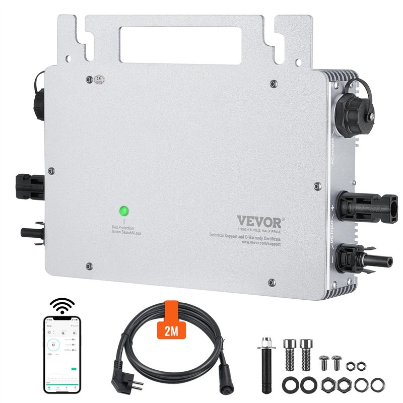 VEVOR Micro Onduleur Solaire Lié au Réseau 800 W Micro-onduleur Solaire Étanche IP65 Alliage d'Aluminium Tension CC 18-50 V avec