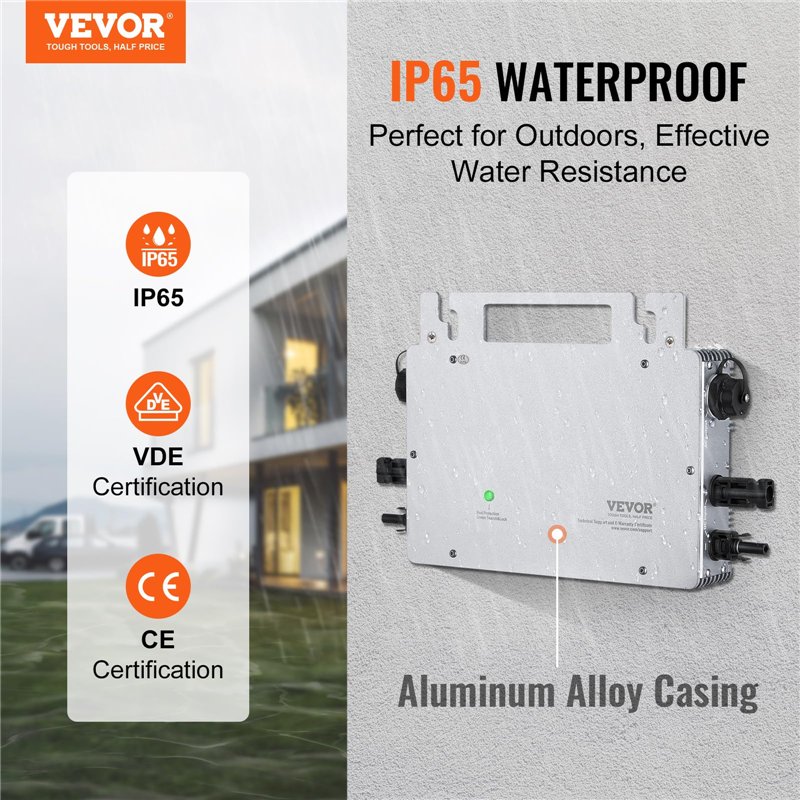 Image secondaire de VEVOR Micro Onduleur Solaire Lié au Réseau 800 W Micro-onduleur Solaire Étanche IP65 Alliage d'Aluminium Tension CC 18-50 V avec