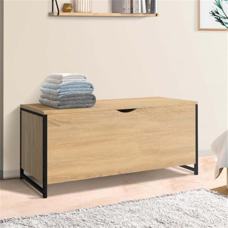 Image secondaire de IDMarket - Coffre de Rangement 100 cm Detroit Bois et Noir Design Industriel