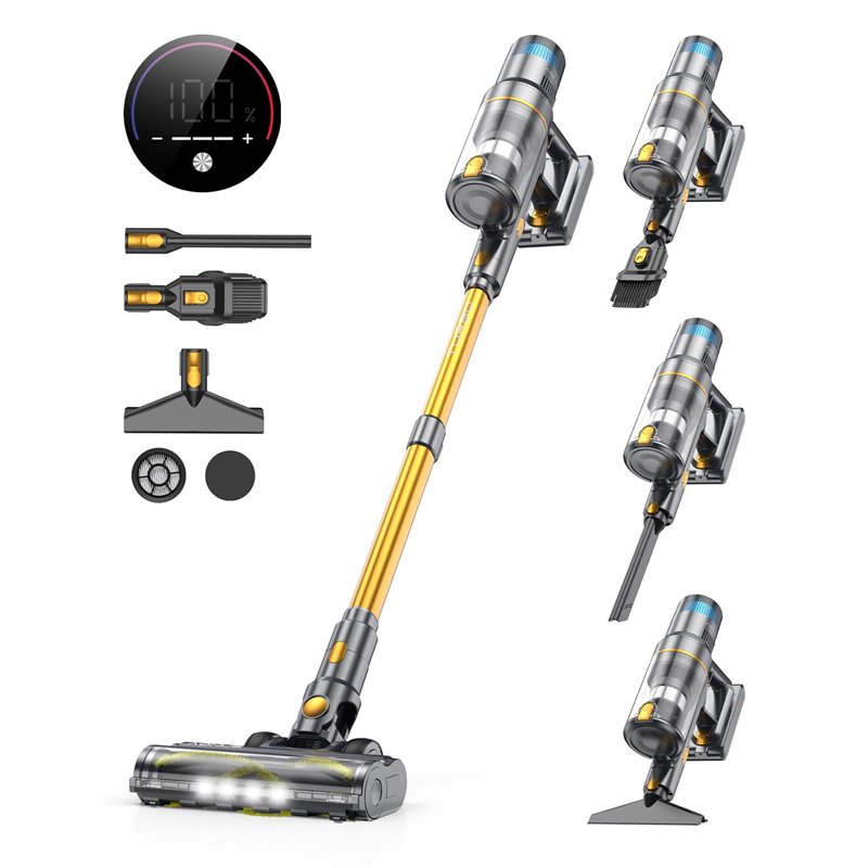 aonus A9S Aspirateur Balai sans Fil 45Kpa/580W/70Mins, Aspirateur sans Fil Puissant, Écrans Tactiles, Aspirateur Balai Autoporta